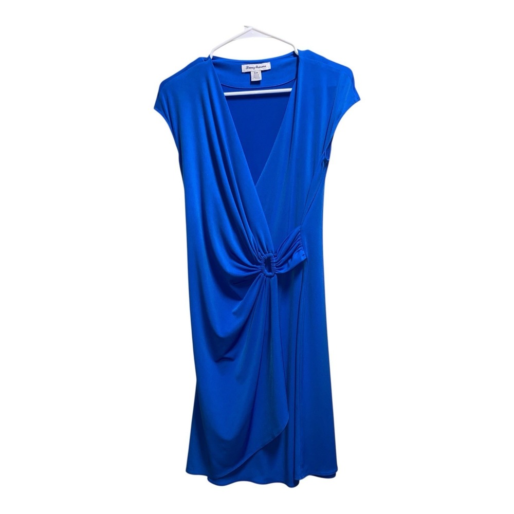 Tommy Bahama Blue Sleeveless Knee Length Wrap Dress Ruched V-Neck Size S/P